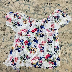 American Eagle Tropical Inspired Top with Ruffles Sleeveless